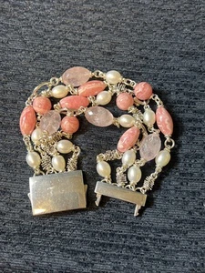 MICHAEL DAWKINS Pearl &  Gemstone Sterling 925 Multiple Chain Bracelet Size 8” - Picture 1 of 6
