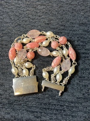 MICHAEL DAWKINS Pearl &  Gemstone Sterling 925 Multiple Chain Bracelet Size 8” - Image 1 of 4