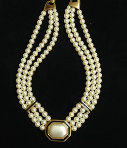 Vintage Napier Halskette Halsband Statement Stück 1980er 3 Strang Kunstperlen 17"  - Bild 1 von 16