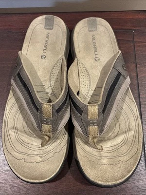 Merrell Boulder Traveler Tilt Espresso Leather Flip-flops Mens sandals Size 10 - Image 1 of 4