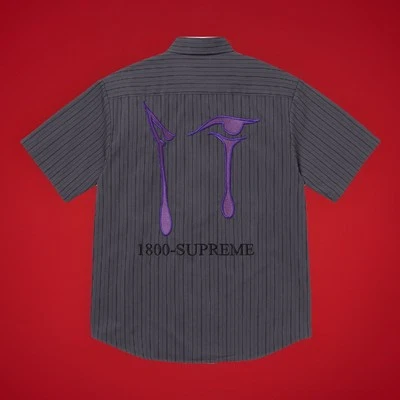 SUPREME NY x AOI EYES • Camisa de Trabajo a Rayas Púrpura • Talla Grande • FW24S40 • NUEVA CON ETIQUETAS Foto 1 de 2