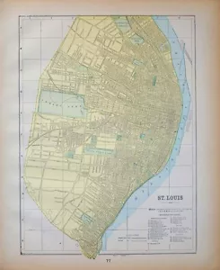 1893 Mapa antiguo de la ciudad Louis Missouri MO hoteles canales teatros - Imagen 1 de 1