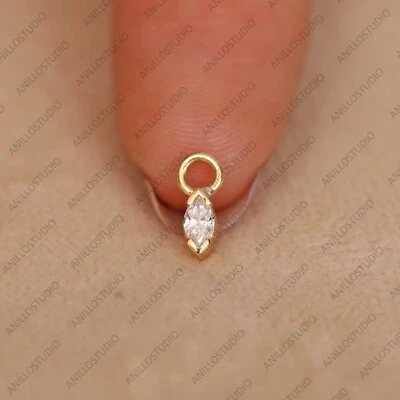Dije colgante de diamantes marquesa de oro amarillo de 14 k, dije de diamantes naturales para aros Foto 1 de 4