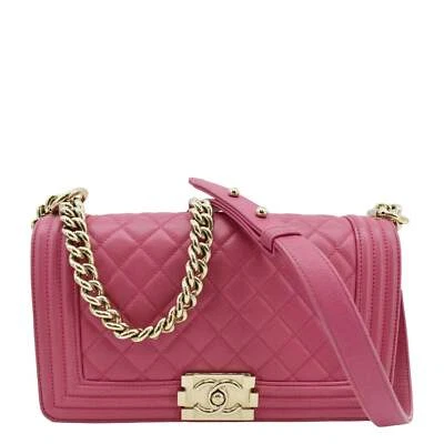 Bolso de Hombro CHANEL Mediano Niño Cuero Acolchado con Solapa Rosa Foto 1 de 4