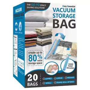 20-Pack PA+PE Vacuum Storage Bags w/ Hand Pump for Comforters & Blankets - NEW - Picture 1 of 8