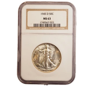 1945 *D* WALKING LIBERTY SILVER HALF DOLLAR **NGC MS63  **FREE SHIPPING** G0786 - Picture 1 of 4
