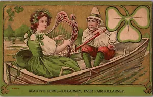 Cartolina Beauty's Home - Killarney coppia romanica irlandese divisa retro spedita - Foto 1 di 2