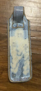Handmade Stamped Pottery Butter Sled Plate crystal/rock display dish Blues.