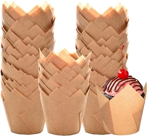 Natural Tulip Cupcake Liners for Baking 200 Cups Unbleached Parchment paper ... - Picture 1 of 7