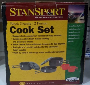 StanSport 2 Person Black Granite Steel Cook Set Non Stick Camping Outdoor NOS - Picture 1 of 10
