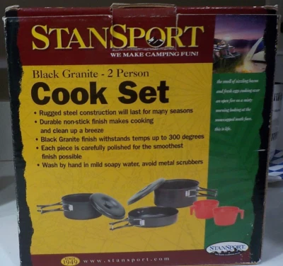 StanSport 2 Person Black Granite Steel Cook Set Non Stick Camping Outdoor NOS - Image 1 of 4