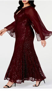 Women’s Formal Dress Size 8, 14W, 18 , 24W SL Fashions Maroon All Sequins Cape