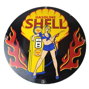 Vintage Shell Benzin Schild - Tankwart Tankpumpe Porzellanschild - Bild 1 von 14