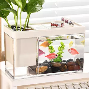 Aquarium Fish Tank Small Betta Fish Tank w/ Storage Box Tiny AquariumTankPlastic - Picture 1 of 15