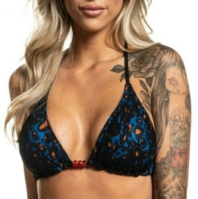 SINFUL by AFFLICTION 双面蓝色太阳泳装比基尼上衣大号 LG 全新无标签 — 第 1/4 张图片