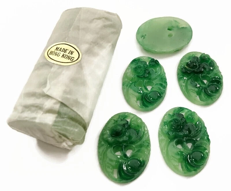 12 florales vintage de resina verde jade de Hong Kong 25x18 mm. Camafeos de cabujón ovalados 228PT Foto 1 de 4