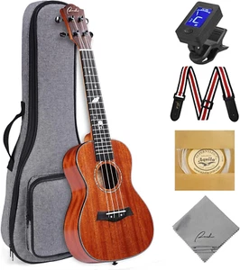 Concert Ukulele 23 Inch Solid Top Ukelele Kit Professional Small Hawaiian Guitar - Picture 1 of 8