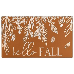 Fall Door Mat OutsideHello Fall Pumpkin Leaf Welcome Mat for Front DoorThanks... - Picture 1 of 7