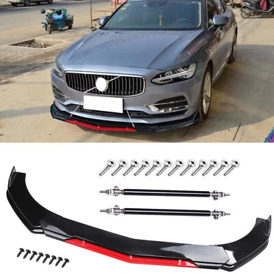 Front Bumper Lip Splitter Red + Strut Rods For Volvo S40 S60 S80 2006-2018 - Imagem 1 de 4