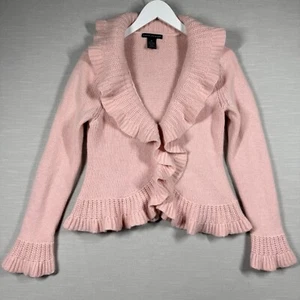 Sarah Spencer Cardigan Womens M Pink Angora Ruffles Cottage Boho Chic Romantic - Picture 1 of 12