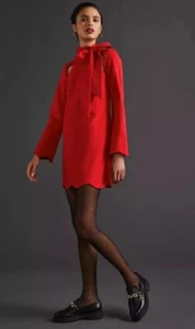 Maeve by Anthropologie Dress SZ Medium Red Tie Neck Scallop Hem Formal Cocktail - Picture 1 of 13