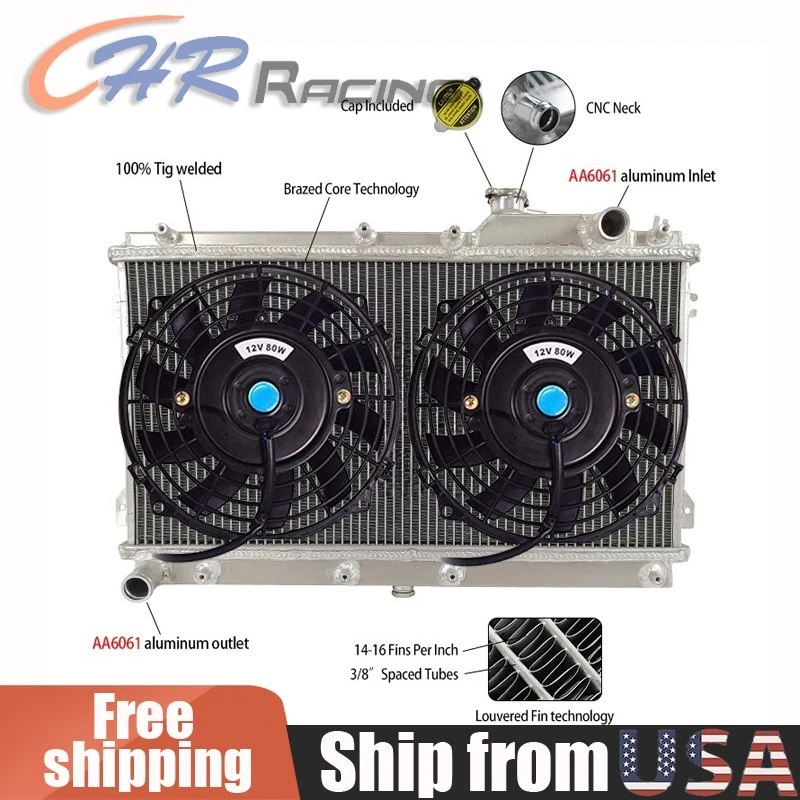 Radiador de alumínio + ventilador 1990-1997 91 92 93 94 95 para Mazda MX5 Miata - Imagem 1 de 4