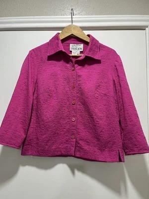 Blazer RICKIE FREEMAN para TERI JON | Rosa Texturizado 100% Algodón Talla 12 Abotonable Foto 1 de 4