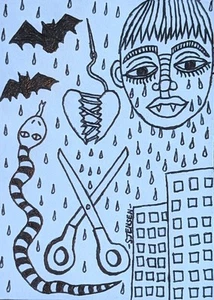 Original Mini ACEO Art Trading Card Gothic Vampire Snake Bats Ink Pen Drawing - Picture 1 of 5