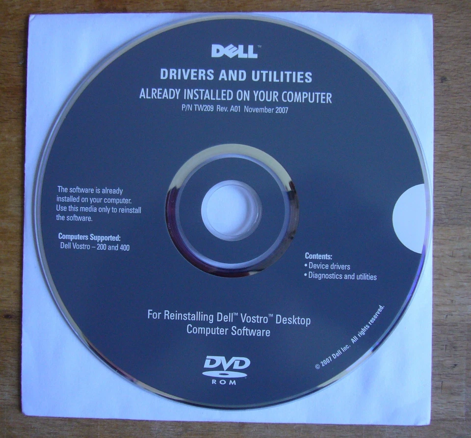 DVD mit Dell Drivers & Utilities –Dell Vostro 200 & 400 - Bild 1 von 1