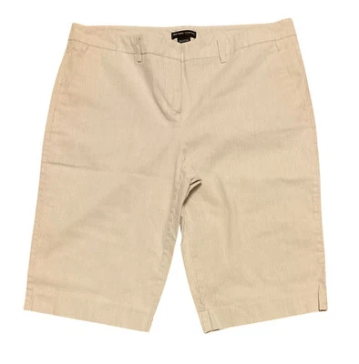 Bermuda social New York & Co bermuda elástica bronzeada broche listras bolsos tamanho 12 - Imagem 1 de 4