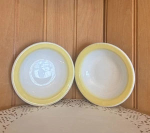 Vintage Mayer China Yellow Rimmed Dessert Bowls 164 USA Porcelain Dishware Set O - Picture 1 of 10