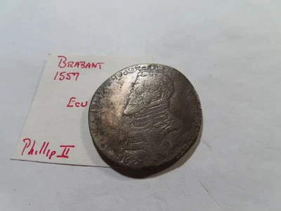 Brabante Español Holandés Felipe II 1557 Plata Ecu DAV-8626 Bonito Tonificación Foto 1 de 4