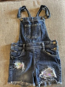 Cat & Jack Girl Flip Sequin Jeans Shortalls Blue Size XS(4/5) Overall Shorts - Picture 1 of 9
