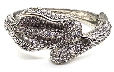 Браслет со стразами серебристого тона передний открытие на петлях пружинный браслет винтажный - Изображение 1 из 4