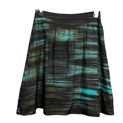 Theory Karley A-Line Skirt BLK/Teal SZ 6 100% Silk Pockets Classic Casual Artsy - Image 1 of 4