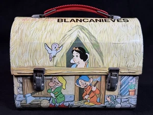 Vintage SPAIN Walt Disney SNOW WHITE & SEVEN DWARFS Dome LUNCHBOX Spanish - Picture 1 of 6