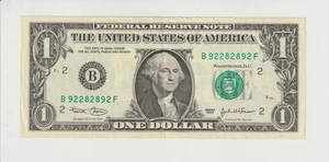 2003 Fancy Serial Number B92282892F Unique United States US One Dollar Note $1 - Picture 1 of 4