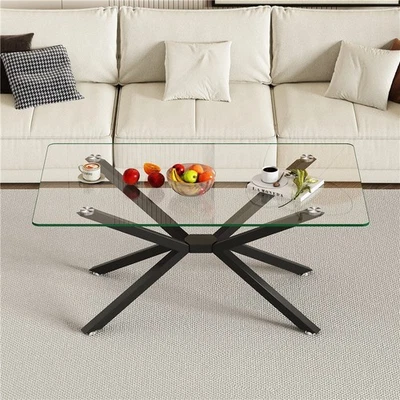 39.37" Modern Clear Tempered Glass Coffee Table w/ Metal Legs for Living Room - Image 1 of 4