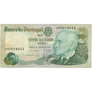 1978 Portugal 20 Escudos Banknote (BAN594-) - Picture 1 of 2