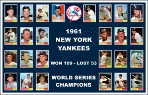 1961 New York Yankees Poster 11X17 - Mantle Ford Berra Maris Kubek Howard Houk - Picture 1 of 6