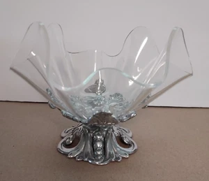 Arthur Court Fleur De Lis Stand w/ Acrylic Bowl Serving Bowl 11 inches Elegant - Picture 1 of 6