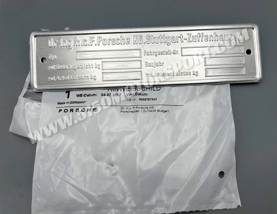 Porsche 356 911 912 914/6 Chassis Identification Plate 00070110100 - Image 1 of 1