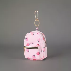 Portachiavi mini zaino Claire's rosa stampa fragola nuovo con etichette - Foto 1 di 2