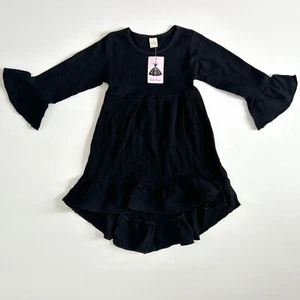 Girls Long Sleeve Black Swing Dress ~Ruffles High Low Dip Hem Size 4/5 NWT - Picture 1 of 8