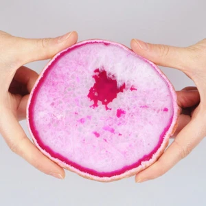 4.5" Pink Red Agate Coaster Polished Crystal Slice Druzy Geode Home Decor 178g - Picture 1 of 4