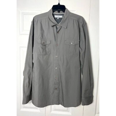 PD & C Warm Grey Long Sleeve Dress Shirt Button Up 100% Cotton Size XL Pockets - Image 1 of 4