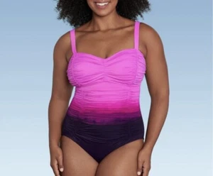 Aqua Green Shape + Style 1 Piece Swim Suit Ruched Purple Size 12 NWT - Picture 1 of 10