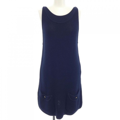 Abito CHANEL maglia smanicata donna taglia 36 COCO MARK 100% cotone navy vintage