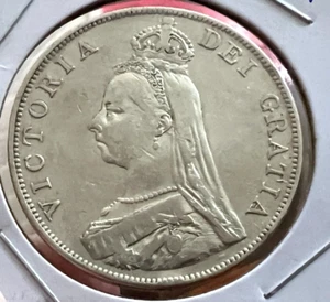 1890 GREAT BRITAIN SILVER DOUBLE FLORIN CROWN - Picture 1 of 2