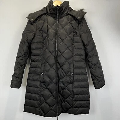 Abrigo Parka de Invierno Kenneth Cole Para Mujer Acolchado Abombado Con Capucha en Negro Talla M Foto 1 de 4